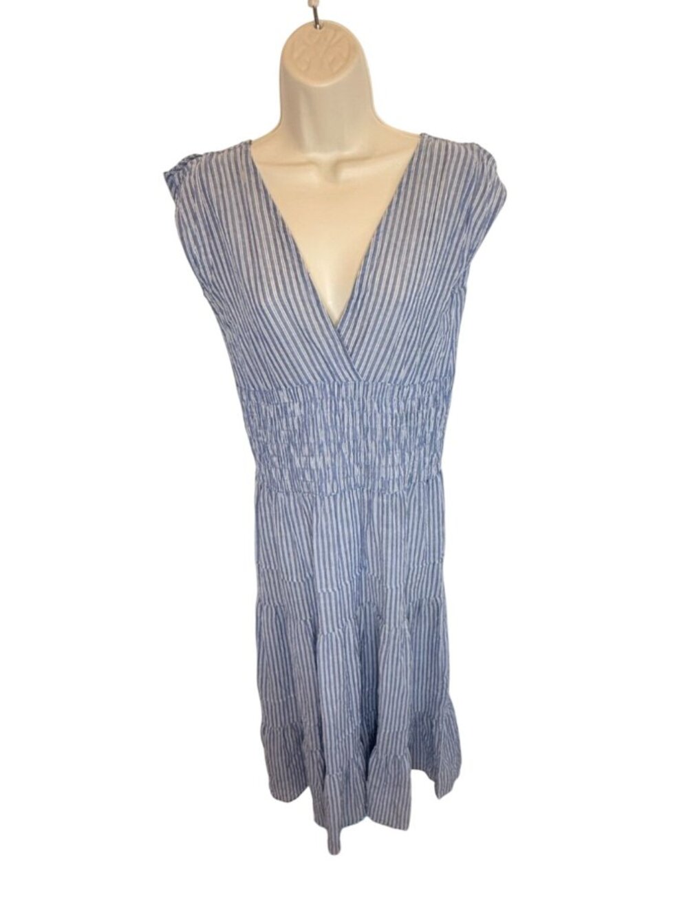 Felicitie Smocked Cotton Dress - Blue Stripe - Size S - Picture 2 of 8
